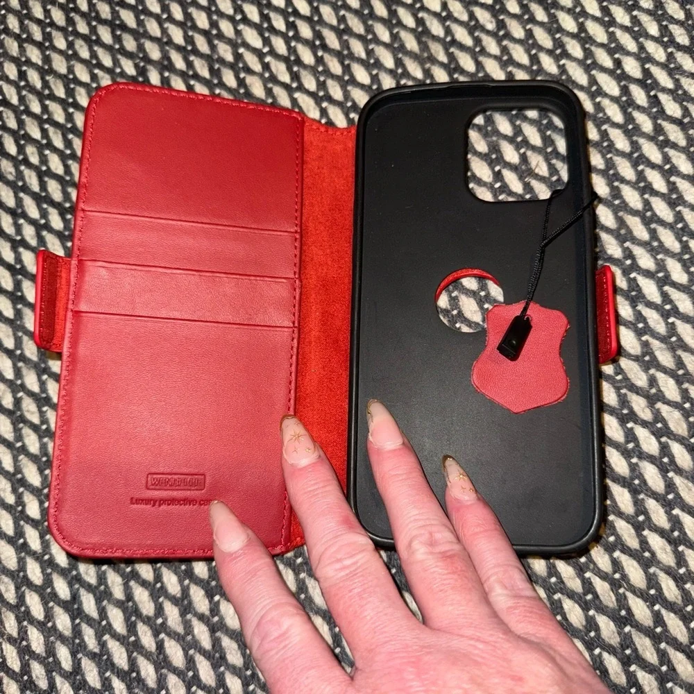 WENSELLE Luxury Red Leather Wallet Phone Case with MagSafe & Card Slots
